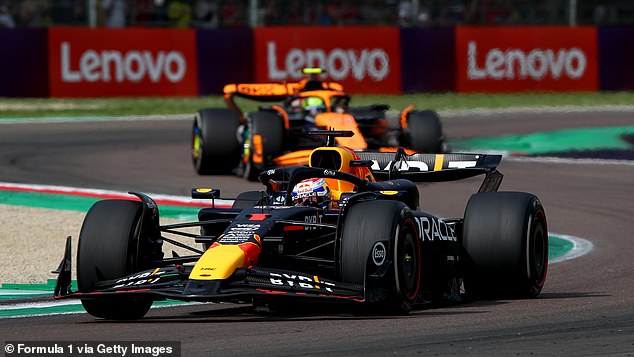 Lando Norris (background) pushed the Dutchman to the limit in a thrilling finish