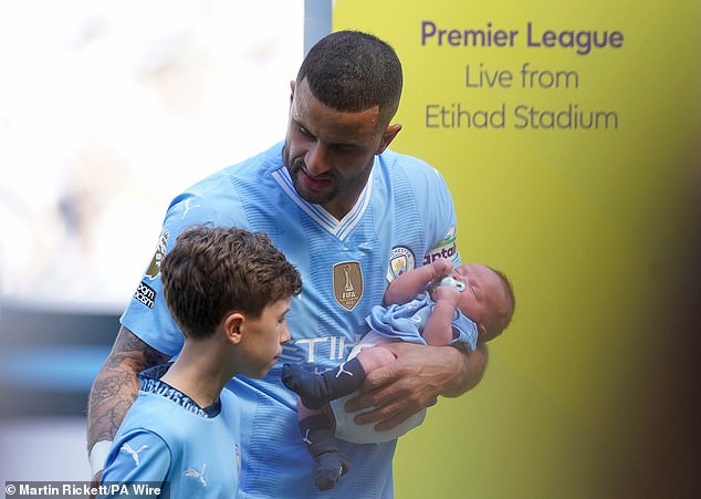 Kyle Walker walked out of the tunnel with his four sons, cradling his son Rezon, born last month, as he introduced him to the thousands of fans.