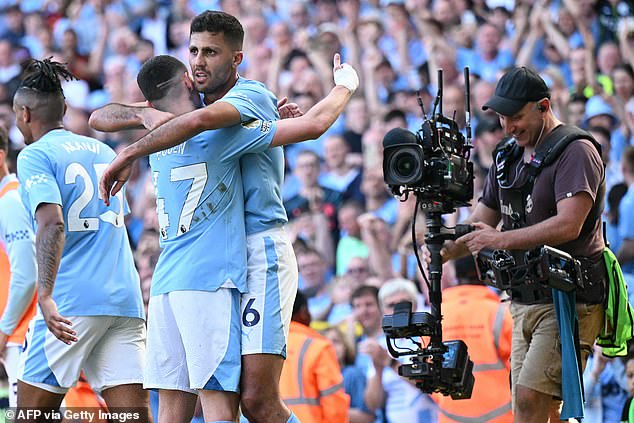 Rodri (middle) was in fine form on Sunday afternoon and finished it off with his controlled strike