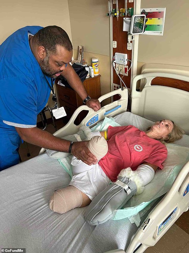 Mullins lost both her legs and arms when an infected kidney stone led to sepsis and doctors were forced to amputate her limbs to save her life