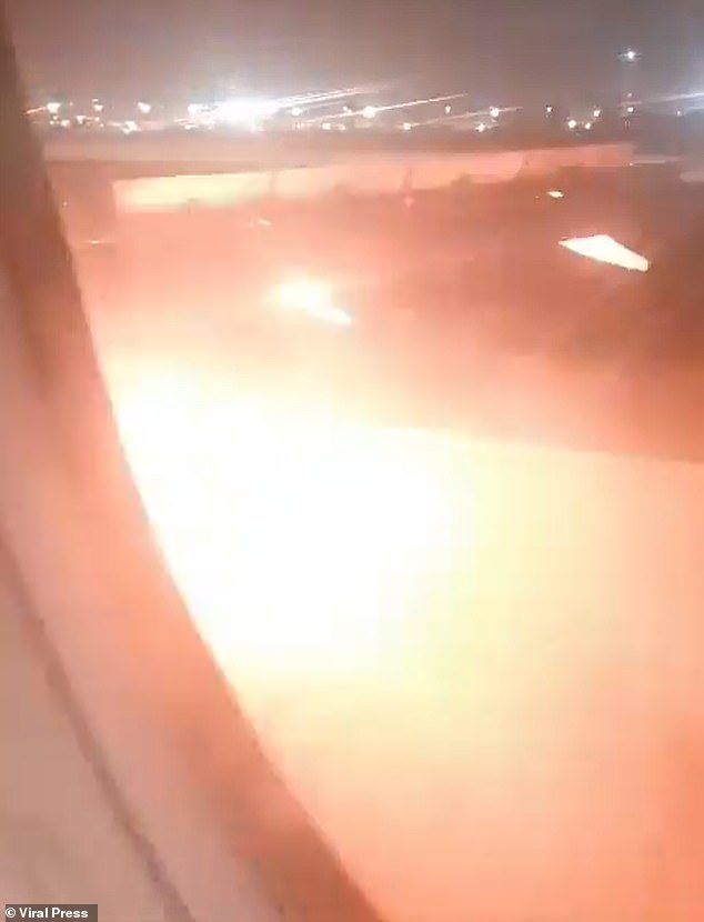 About 179 passengers and six staff were on the flight, which left around 10:50 pm on Saturday and was due to depart at 9:45 pm.  The fire was finally extinguished at 11.12pm after airport fire engines arrived on the scene