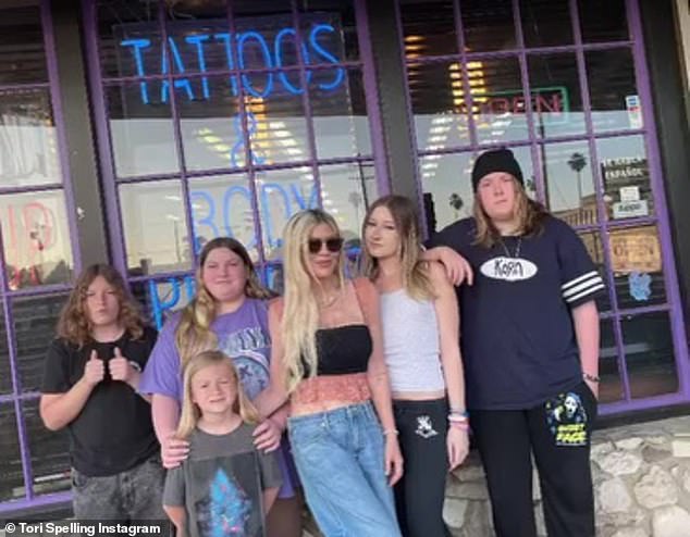 She also shared a photo outside the building with her five children.  On her podcast Misspelling, she revealed she got the piercings over the holidays with the support of her children: Liam, 17, Stella, 15, Hattie, 12, Finn, 11, and Beau, seven