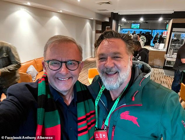 Prime Minister Anthony Albanese (pictured with Souths co-owner Russell Crowe) said Australia will support Haas through diplomatic channels