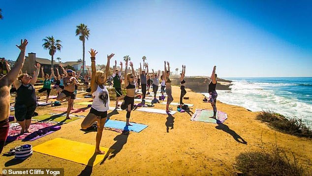 Classes have been taking place at beachfront locations for over a decade without any problems - until now.  In the photo a yoga class at Sunset Cliffs