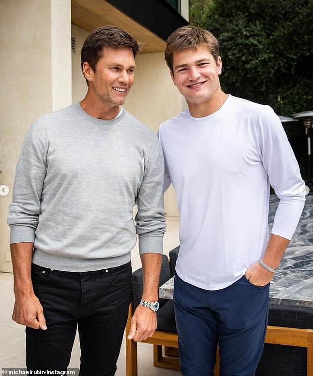 Brady posed with the Patriots' new quarterback, North Carolina alum Drake Maye