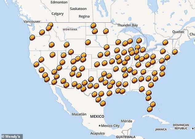 Pictured: An interactive map of Wendy's locations with 50 nuggets