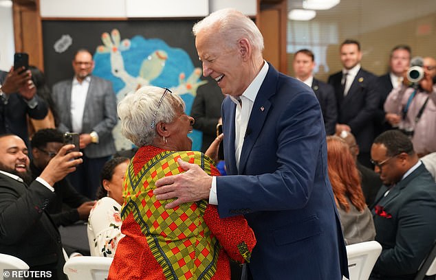 President Joe Biden greets a supporter during a campaign event in Wisconsin on May 8