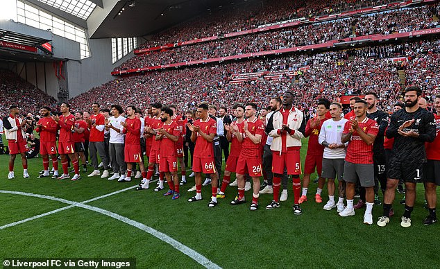 Phillips stood behind Andy Robertson and Ibrahima Konate during Klopp's farewell speech