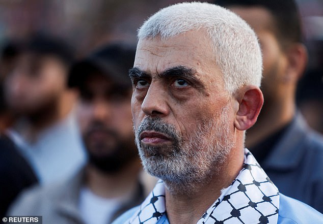 Khan said arrest warrants have been requested against Hamas leader Yahya Sinwar (pictured, file photo), Mohammed Diab Ibrahim al-Masri (aka Mohammed Deif), the leader of the Al Qassem Brigades – Hamas's military wing, and Ismail Haniyeh , the political leader of Hamas.  leader