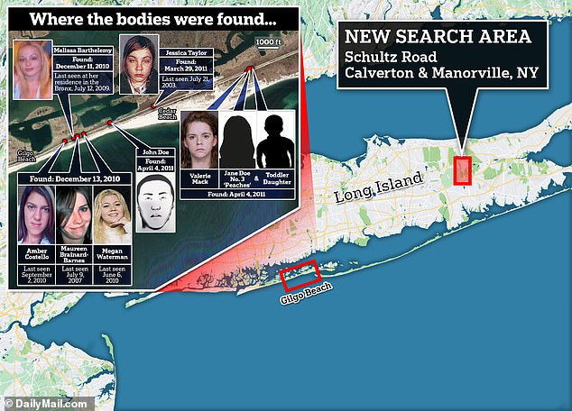 The new searches came after the father of two's home in Massapequa was raided following the discovery of the bodies