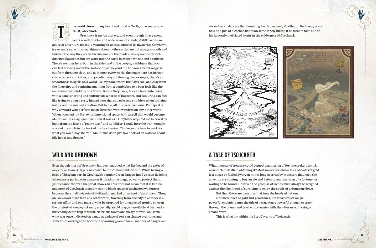 The first two pages in the Greyhawk section of the Worlds & Realms book, which contains an introduction, a section titled 