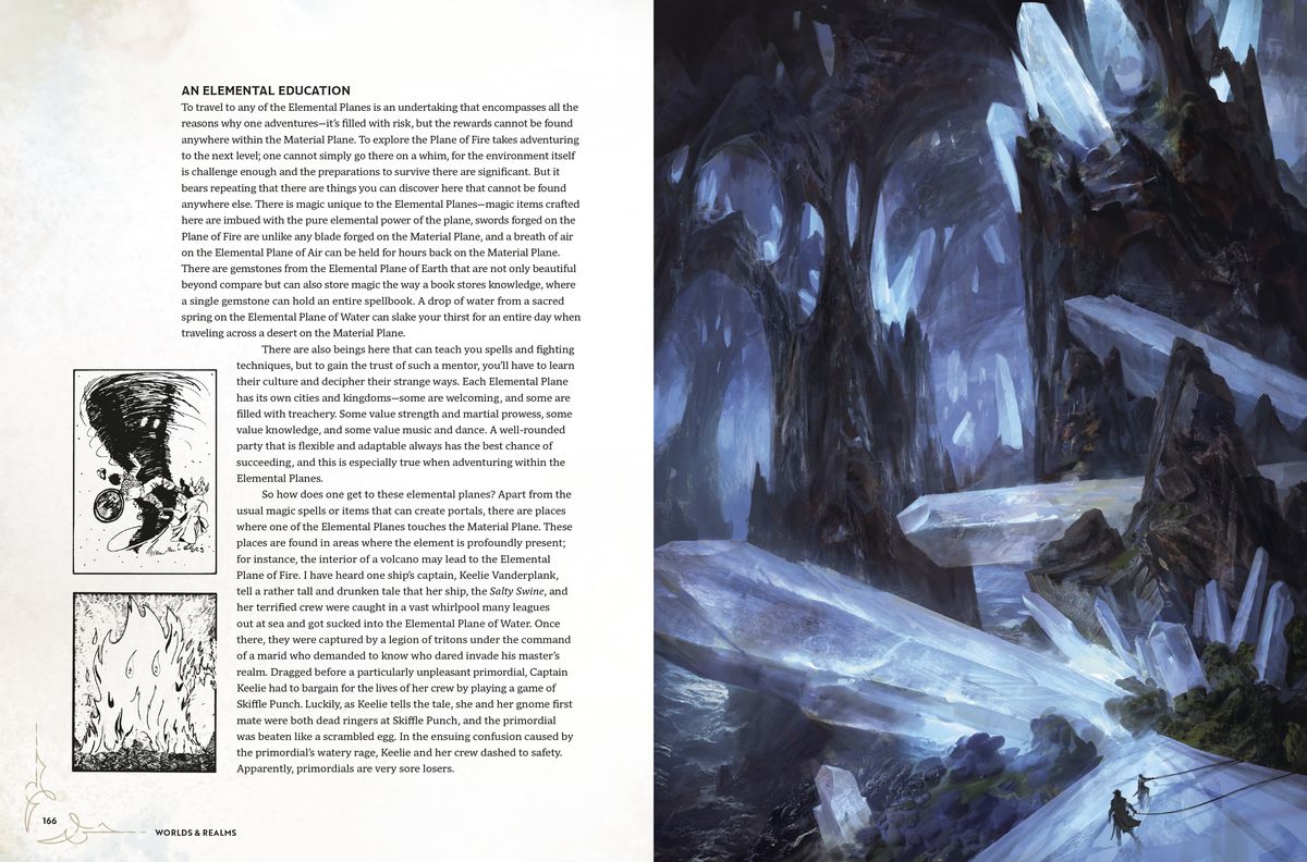 A two-page spread from the Worlds & Realms book with text on the left page about 