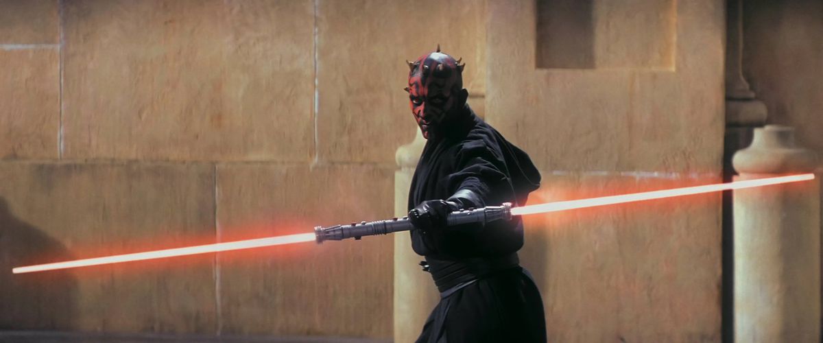 Darth Maul ignites his lightsabers in Star Wars: The Phantom Menace