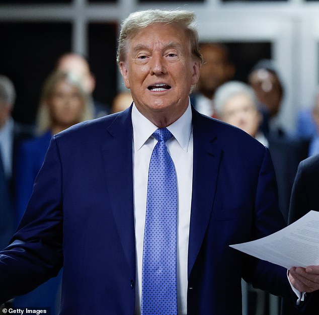 Trump spoke to members of the media before entering the courtroom, with his attorney, Todd Blanche, at his side