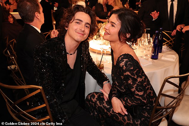 Timothee and Kylie have reportedly been dating since early 2023 and they packed on the PDA at the 2024 Golden Globes in January (pictured)