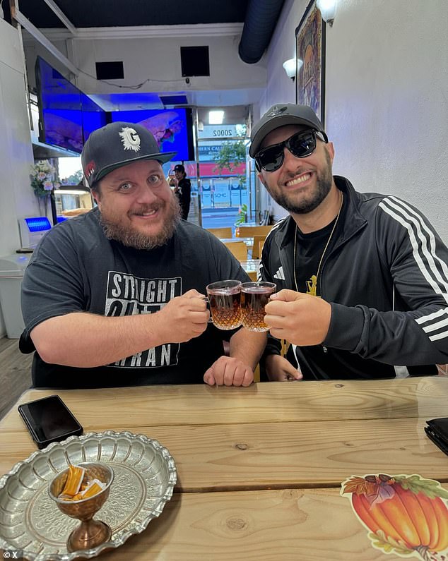 Rapper Shaheen Samadi (right) posted a photo with fellow Iranian-American rapper Weapon X (left) while toasting Raisi's death