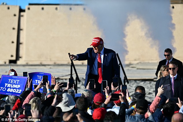 Plumes of fake smoke billowed from the stage Saturday evening as former President Donald Trump entered his rally site in Jersey Shore