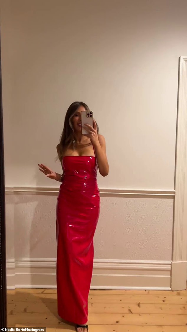 The Henne founder showed off her sensational figure in a low-cut red PVC dress from Common Hours