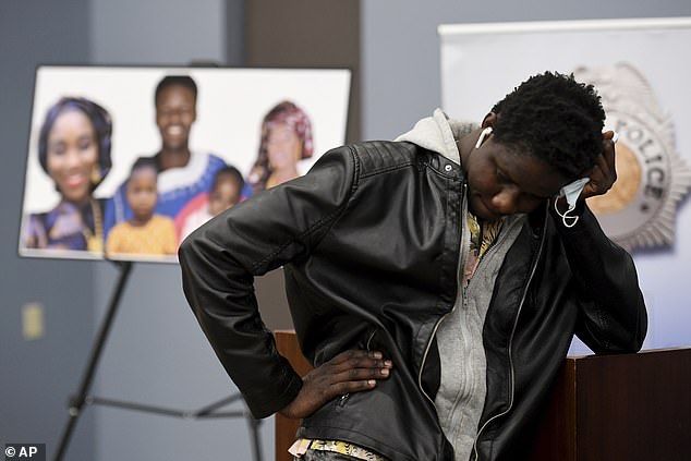 Djibril's brother clutched his head as details of the killing were revealed at a Denver police news conference following the arrests in January 2021