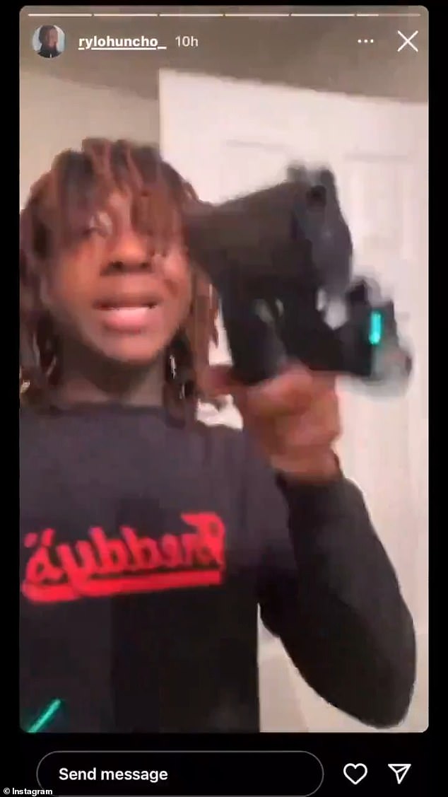 Rylo Huncho was seen in a video posted to his Instagram Story showing off a gun, waving the barrel while showing off the built-in green laser sight and flashlight
