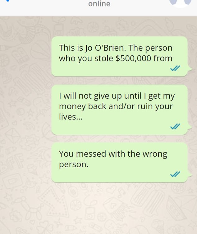 Ms O'Brien tracked down her scammer's phone number and threatened him in a bid to get her money back