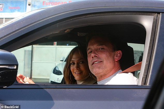 The superstar couple left in a car on Sunday, sporting their megawatt smiles and appearing to share a laugh