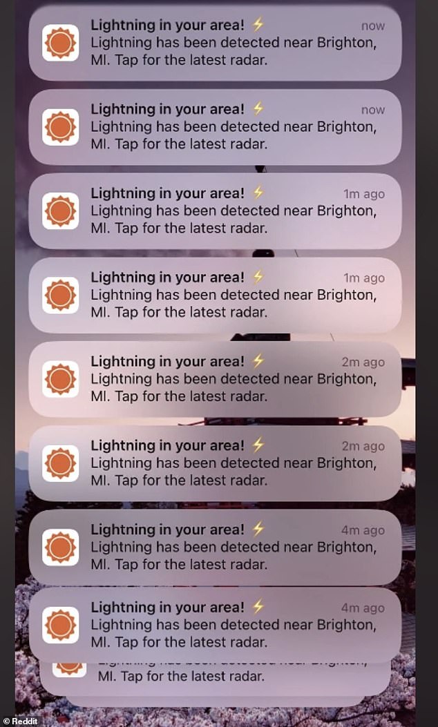 I get the message!  One person from Brighton, England, received numerous weather alerts stating there was lightning in the area