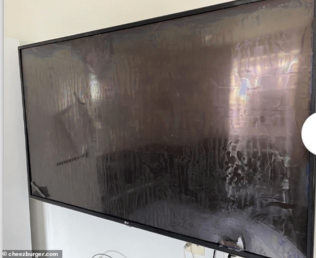 Poor ratings: One man claimed he went on holiday and when he returned he found his housemates had left the TV in this state