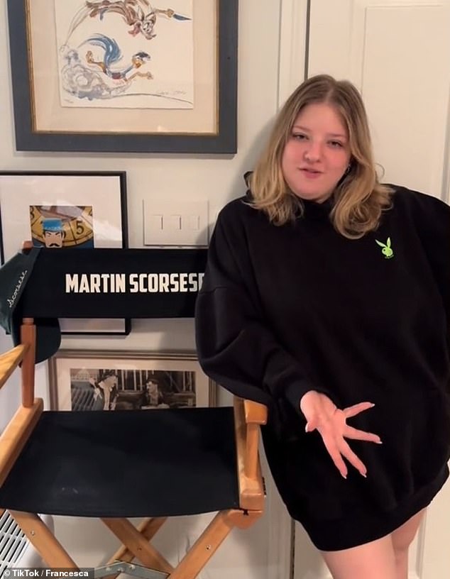 Francesca Scorsese, 24, a director herself, stands by a director's chair with her father's name on it