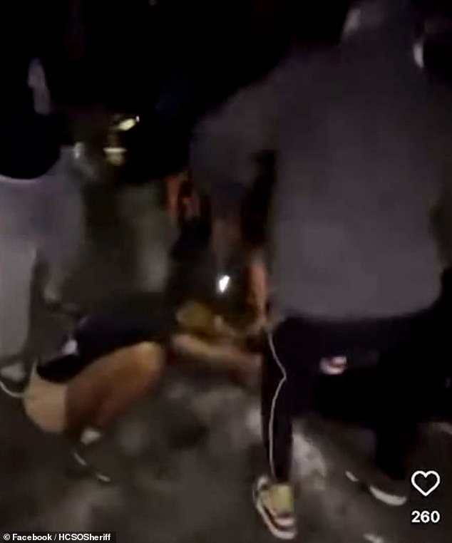 Frustrated partygoers (pictured during the riot) took to social media to encourage people to 'riot' and 'confront law enforcement' at the skate park