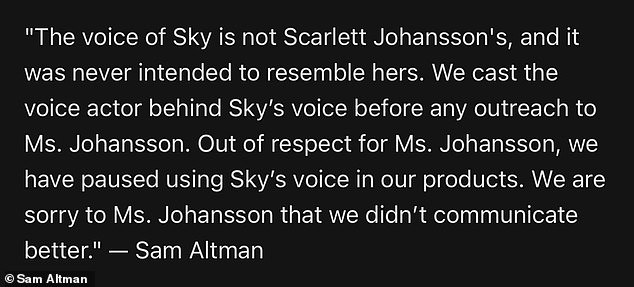 Sam Altman's statement on the controversy was issued on X in the wake of Johansson's damning accusations about the methods used by OpenAI
