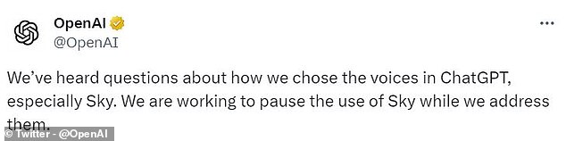 OpenAI has now paused the Sky voice in response to the controversy, saying they had 'heard questions' about how the voice was chosen