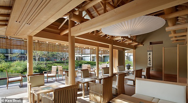 Inside the serene Fuju lounge, overlooking the gardens