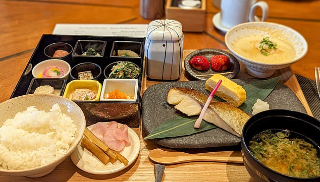 The Japanese breakfast served on a tray that Ailbhe enjoys at the Emba Kyoto Chophouse