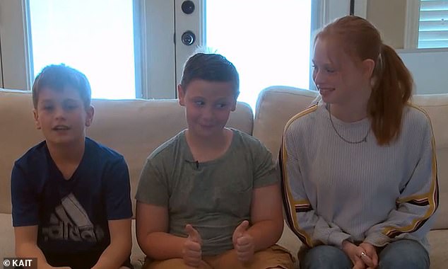 His new brother said he was thrilled with the news.  “I think it's very exciting,” Ayden Looney said.  His sister Alena Looney expressed similar excitement, saying, “I'm glad he's my brother.  I love him like a brother' (Image: Luke in the middle between his sister and brother)