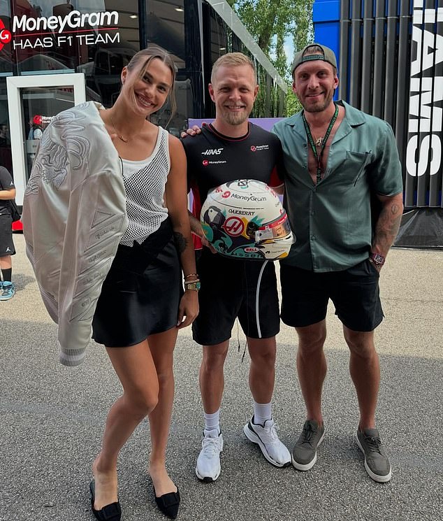 Sabalenka and Frangulis spent time in the Haas paddock and were pictured next to driver Kevin Magnussen