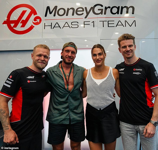 Sabalenka and new partner Frangulis posed with the Haas F1 team – which is sponsored by Frangulis' company Oakberry