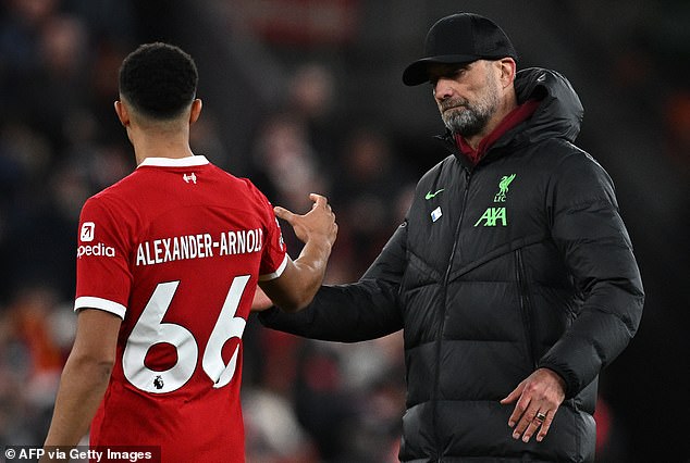 Klopp was initially reluctant to push Alexander-Arnold into midfield but agreed as they needed the numbers