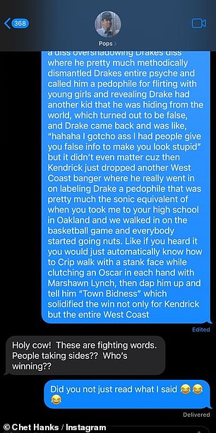 Tom, 67, contacted his son via iMessage to ask him to explain the rap beef between Kendrick Lamar and Drake