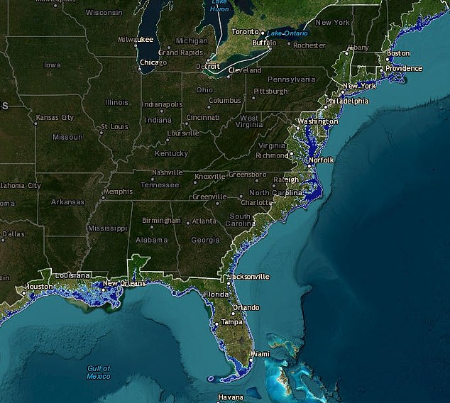 Data from the National Oceanic and Atmospheric Administration shows that a sea level rise of more than two feet would inundate many of America's coastal cities, including Miami, New York City and New Orleans.