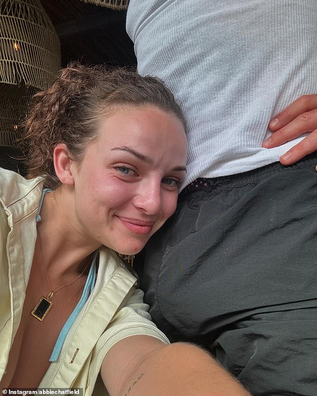 Abbie also shared a racy photo of her new boyfriend in what was a 'semi-soft launch' of their relationship.  The former radio host shared a selfie with her face pressed against her boyfriend's crotch