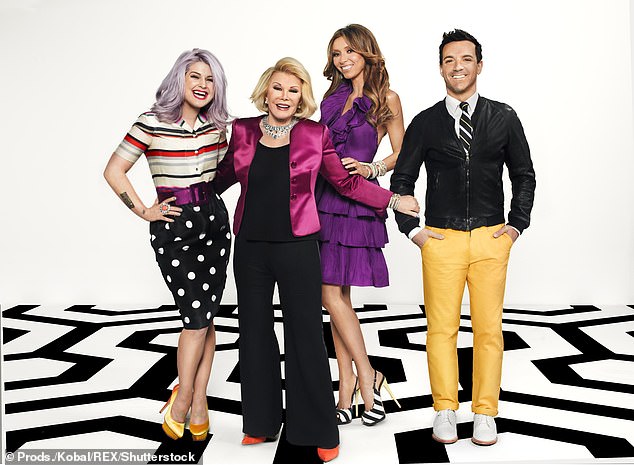 “It became a big deal, and it made me take a long look at where I was, and it made me realize that I didn't want to be there without Joan. [Rivers]” Kelly explained;  Fashion Police co-hosts Osbourne, Rivers, Rancic and George Katakouzinos pictured