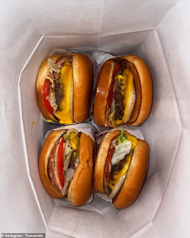 Another photo showed four American-style cheeseburgers that the couple enjoyed in LA