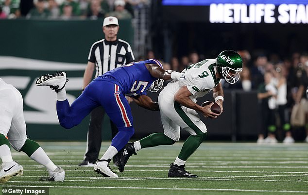 Rodgers' first season as a Jet was over in the opening minutes of New York's game against the Buffalo Bills on September 11, 2023