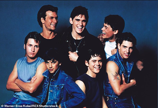 In 1983 with Patrick Swayze, Rob Lowe, Emilio Estevez, Ralph Macchio, C. Thomas Howell and Tom Cruise in The Outsiders for Francis Ford Coppola