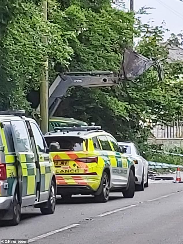 A tractor was seen near the accident site with its fork raised and is believed to have been involved in the collision.