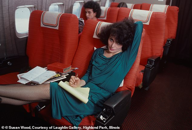 Diane Von Furstenberg was seen in 1979 in a chic blue dress paired with fishnet tights