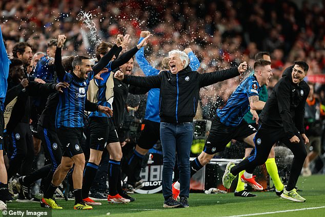 Atalanta manager Gian Piero Gasperini shouted with joy as his side's victory was confirmed