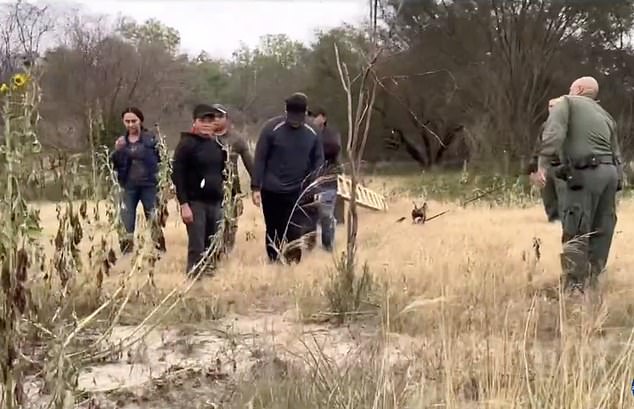 A group of illegal immigrants sneaking into the country are stopped in Texas by a US Border Patrol agent