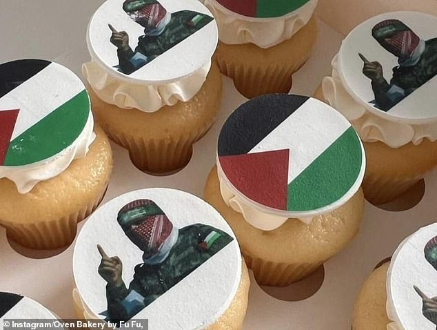 The large cake and matching cupcakes (photo) featured the Palestinian flag and Hamas spokesman Abu Ubaida